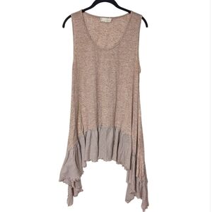 A'Reve Tan Asymmetrical Shark Bite Hem Boho Longline Swing Tunic Tank Top Large